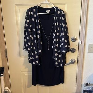 Chico's Dark Blue Dress with White Polka Dot Overlay